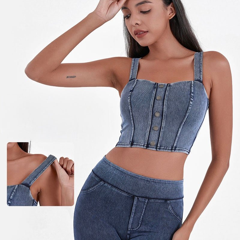 Chic Denim - Inspired Built - In Bra Crop Top – Edgy & Trendy - Zero Bra