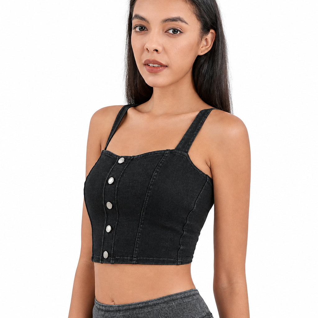 Chic Denim - Inspired Built - In Bra Crop Top – Edgy & Trendy - Zero Bra