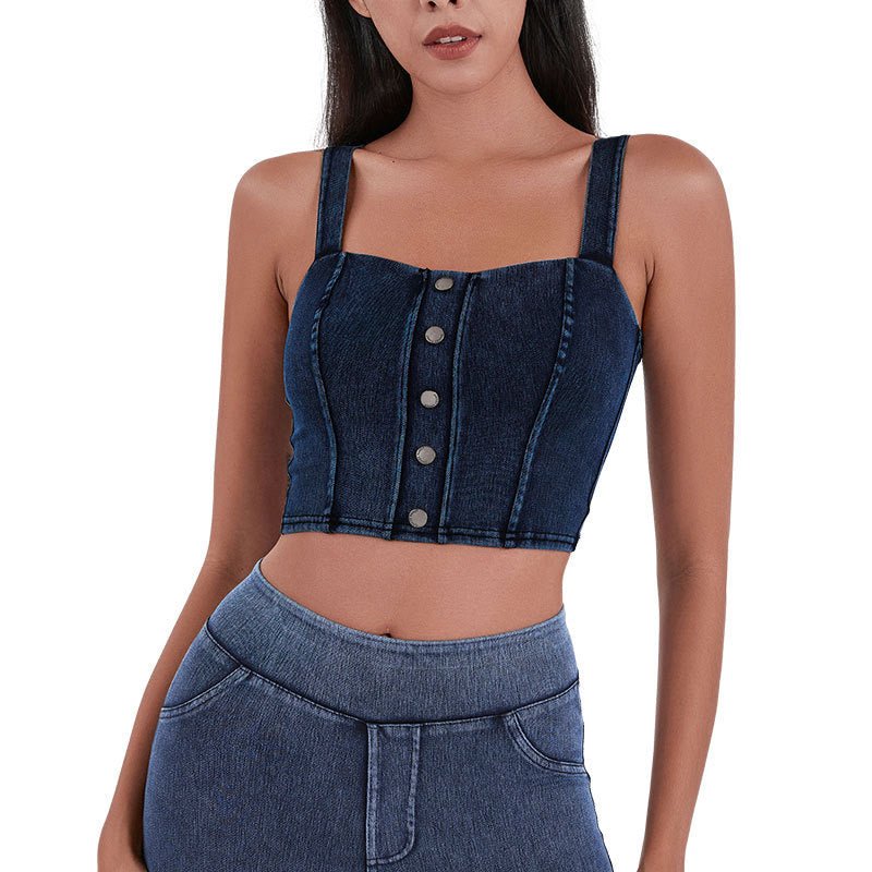 Chic Denim - Inspired Built - In Bra Crop Top – Edgy & Trendy - Zero Bra