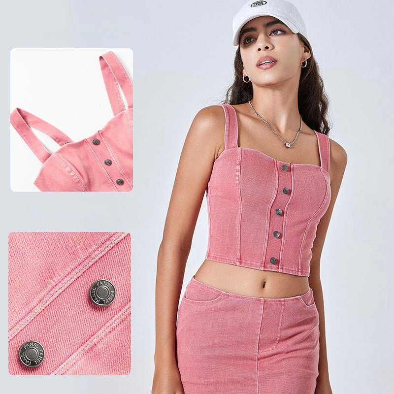 Chic Denim - Inspired Built - In Bra Crop Top – Edgy & Trendy - Zero Bra
