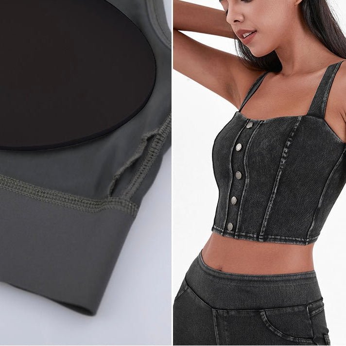 Chic Denim - Inspired Built - In Bra Crop Top – Edgy & Trendy - Zero Bra