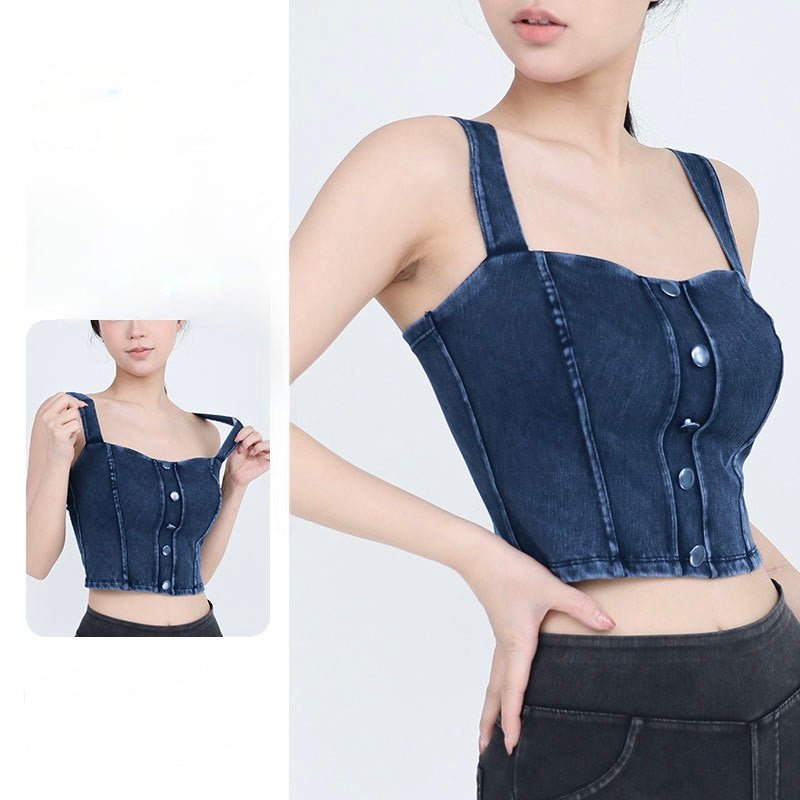Chic Denim - Inspired Built - In Bra Crop Top – Edgy & Trendy - Zero Bra