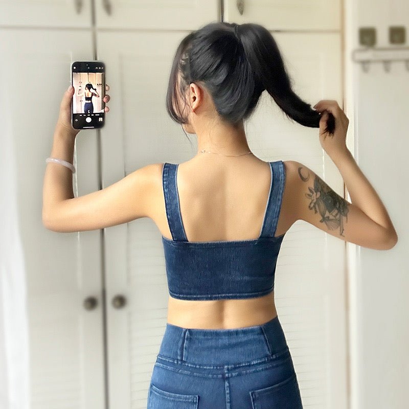 Chic Denim - Inspired Built - In Bra Crop Top – Edgy & Trendy - Zero Bra