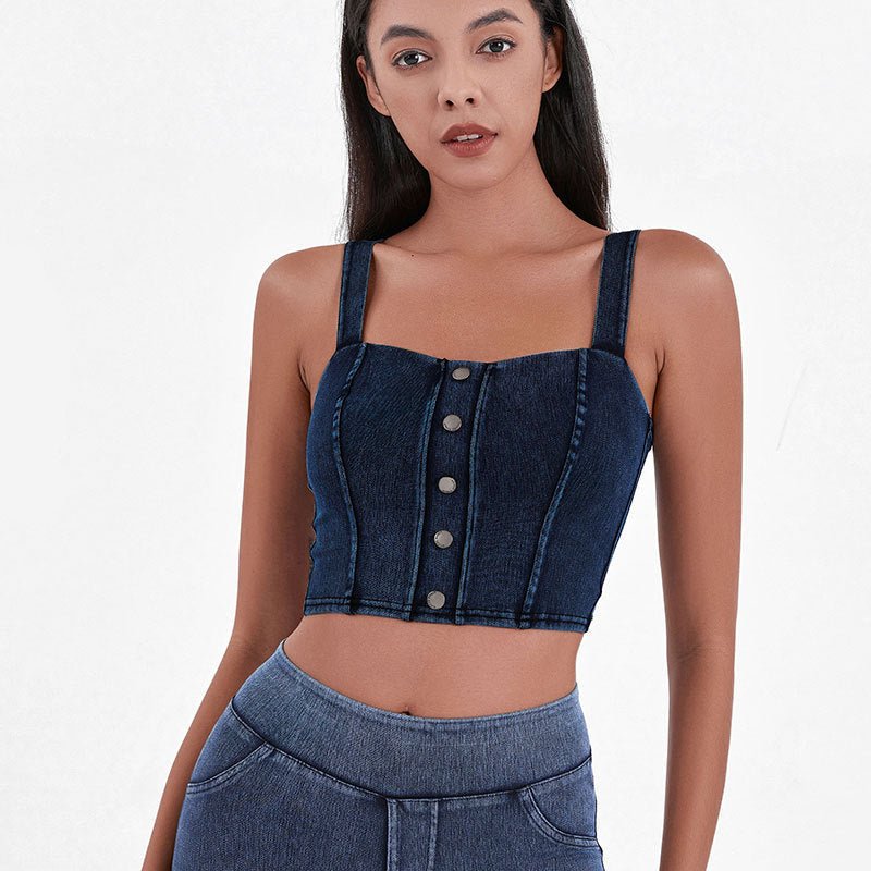 Chic Denim - Inspired Built - In Bra Crop Top – Edgy & Trendy - Zero Bra