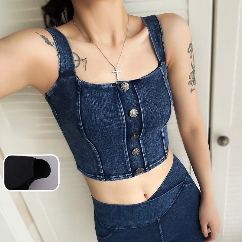 Chic Denim - Inspired Built - In Bra Crop Top – Edgy & Trendy - Zero Bra