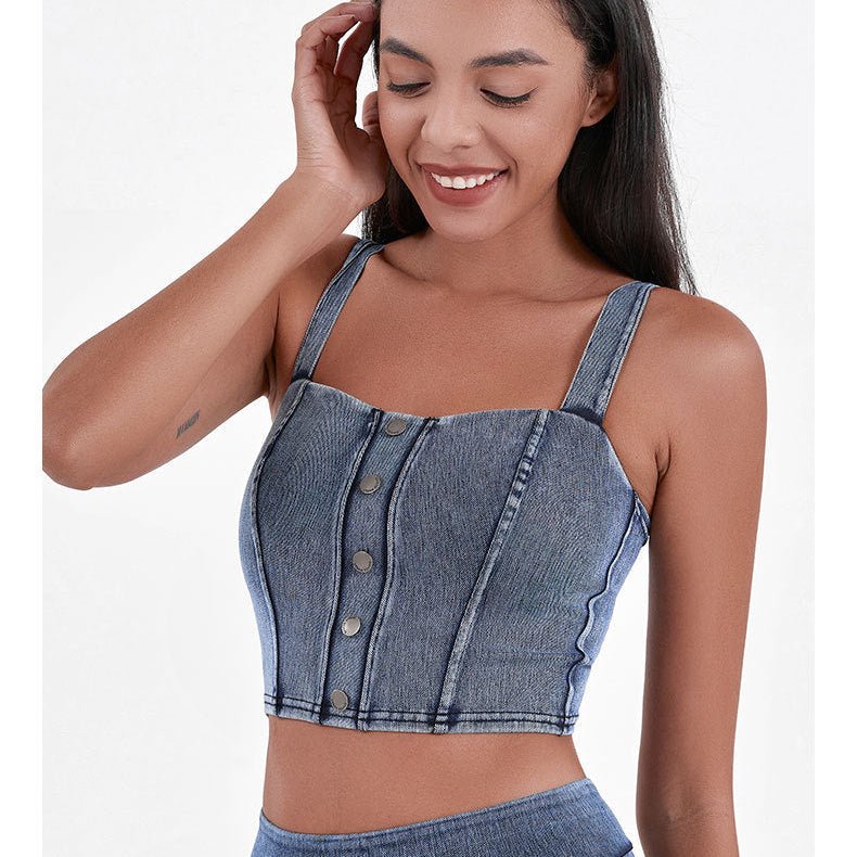 Chic Denim - Inspired Built - In Bra Crop Top – Edgy & Trendy - Zero Bra