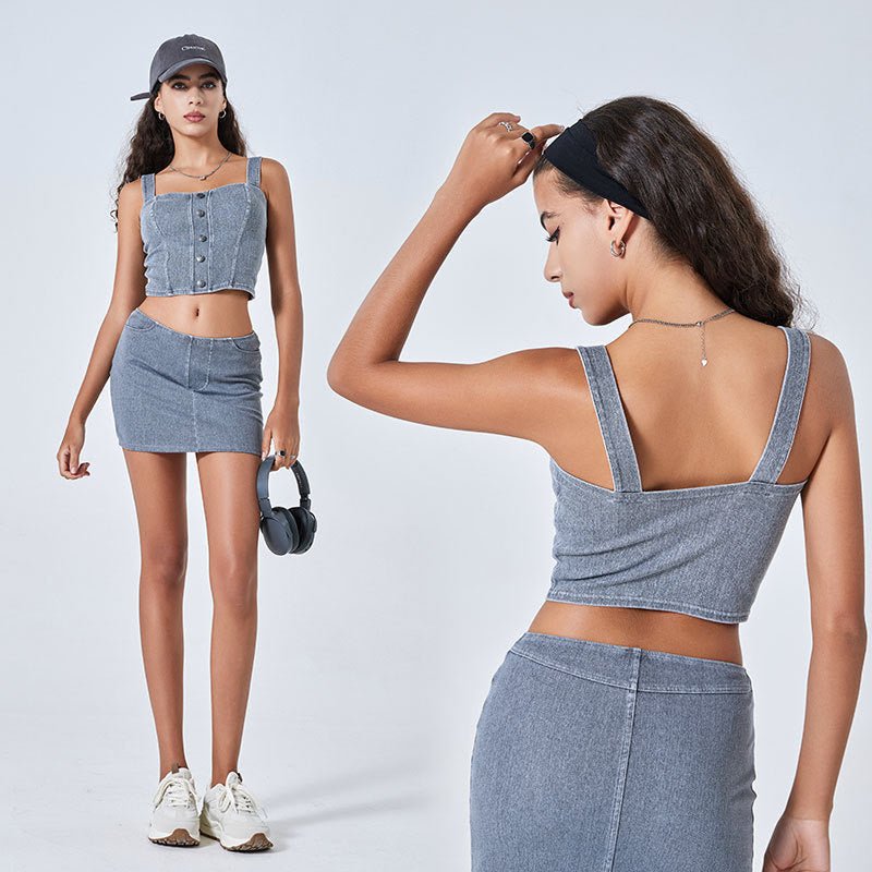 Chic Denim - Inspired Built - In Bra Crop Top – Edgy & Trendy - Zero Bra