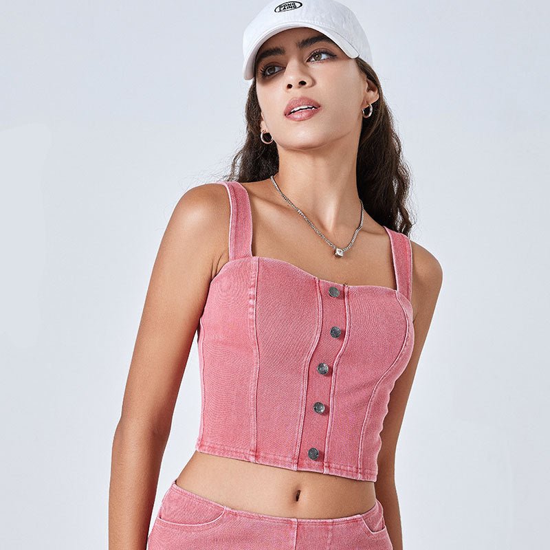 Chic Denim - Inspired Built - In Bra Crop Top – Edgy & Trendy - Zero Bra