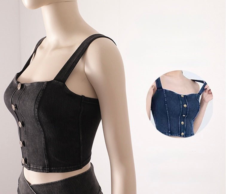 Chic Denim - Inspired Built - In Bra Crop Top – Edgy & Trendy - Zero Bra