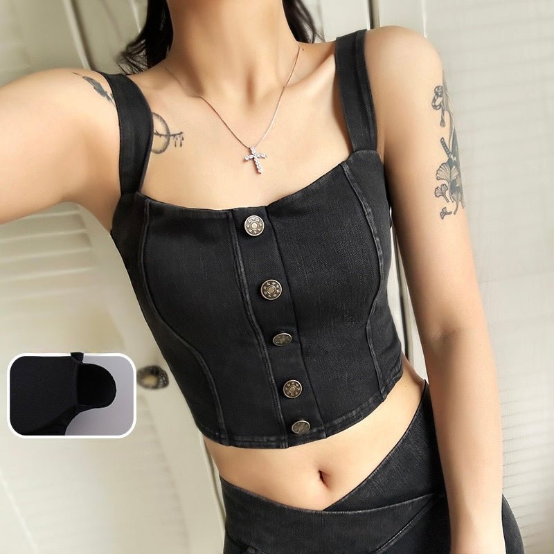 Chic Denim - Inspired Built - In Bra Crop Top – Edgy & Trendy - Zero Bra