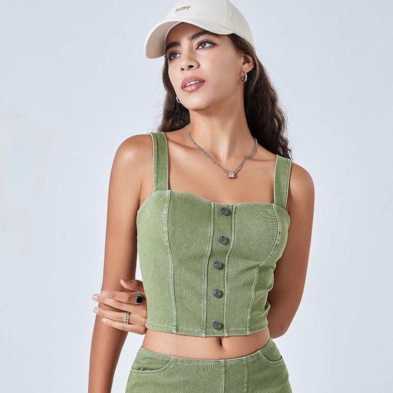 Chic Denim - Inspired Built - In Bra Crop Top – Edgy & Trendy - Zero Bra