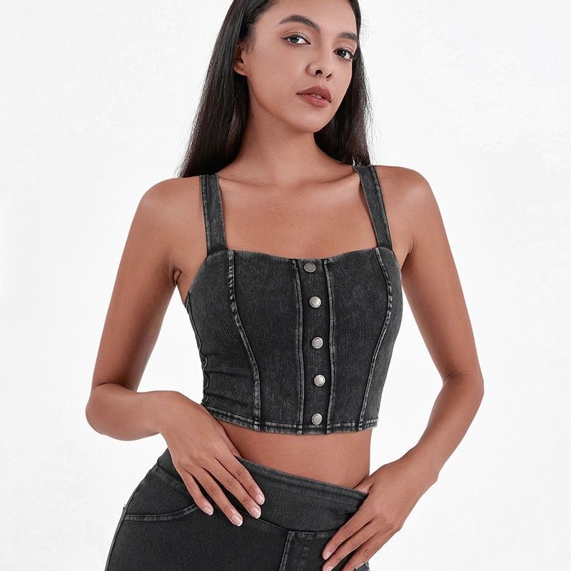 Chic Denim - Inspired Built - In Bra Crop Top – Edgy & Trendy - Zero Bra