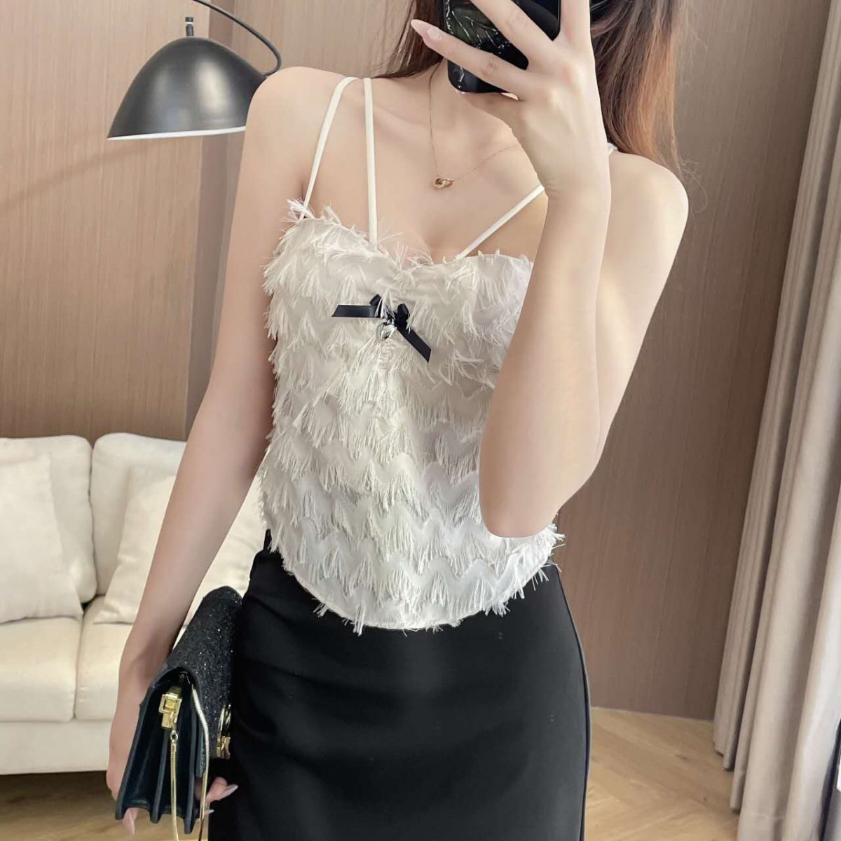 Chic Fringe Built - In Bra Top – Playful & Stylish - Zero Bra