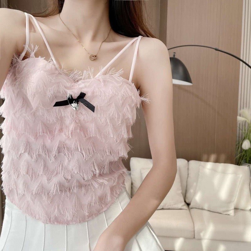 Chic Fringe Built - In Bra Top – Playful & Stylish - Zero Bra