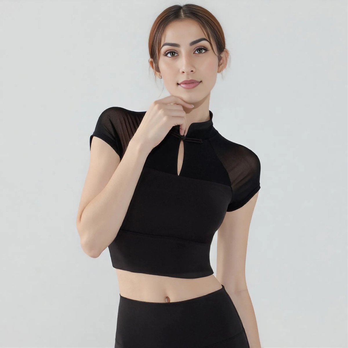 Chic Mesh Panel Crop Top with Built - in Bra - Zero Bra