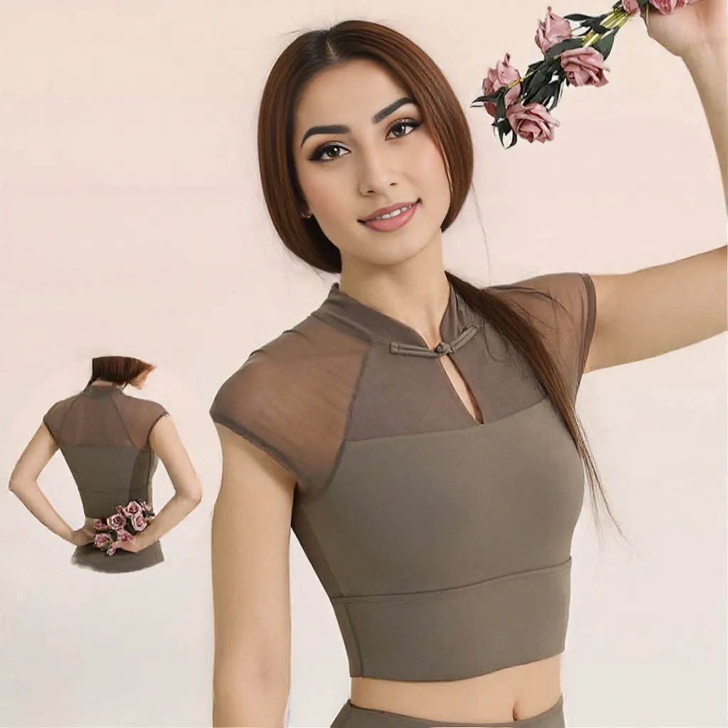 Chic Mesh Panel Crop Top with Built - in Bra - Zero Bra
