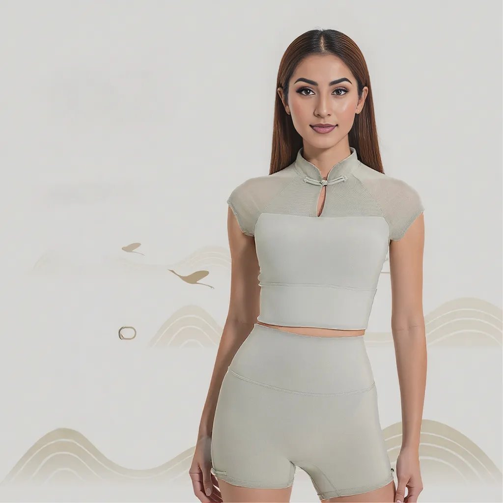 Chic Mesh Panel Crop Top with Built - in Bra - Zero Bra