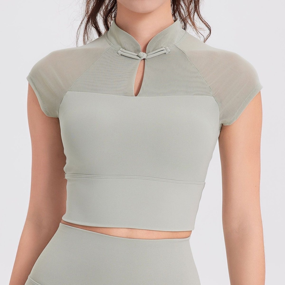 Chic Mesh Panel Crop Top with Built - in Bra - Zero Bra