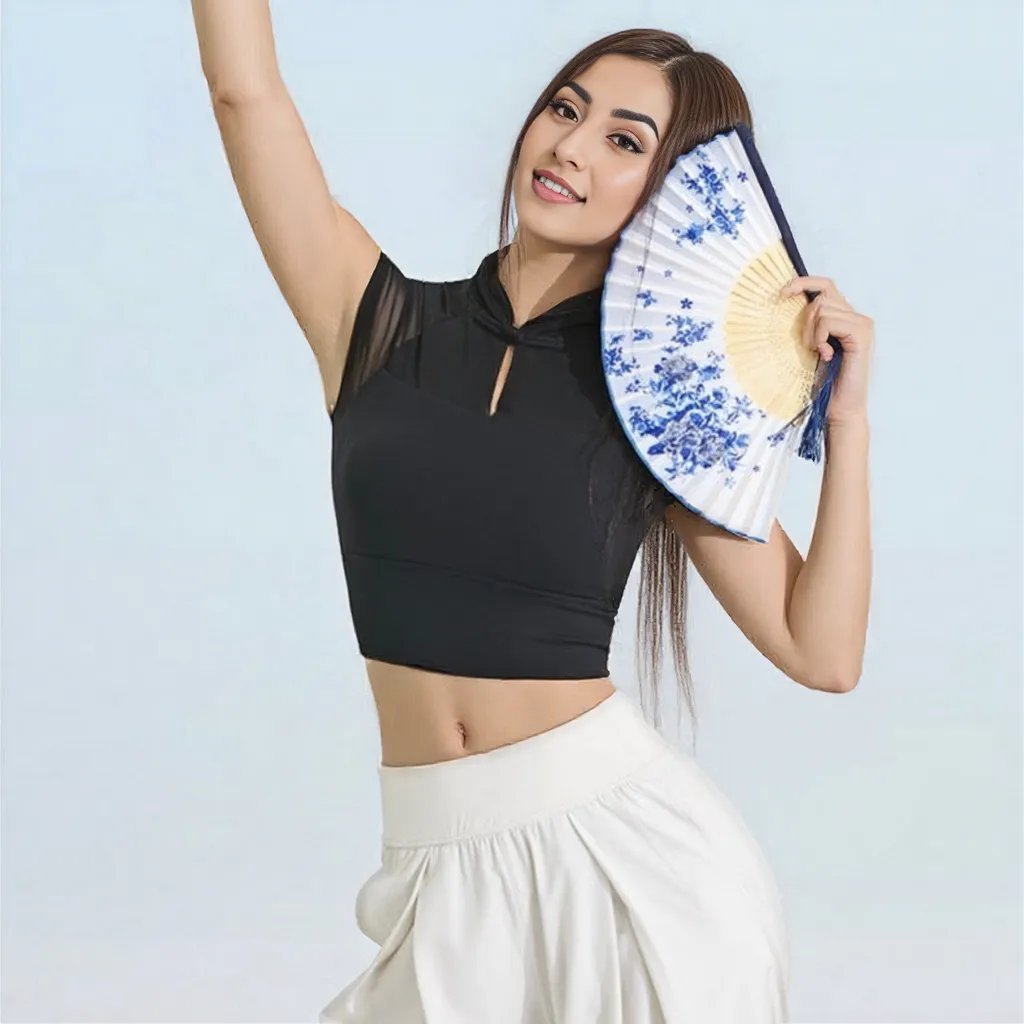 Chic Mesh Panel Crop Top with Built - in Bra - Zero Bra