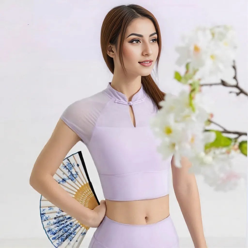 Chic Mesh Panel Crop Top with Built - in Bra - Zero Bra
