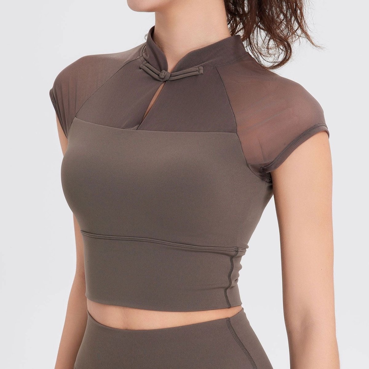 Chic Mesh Panel Crop Top with Built - in Bra - Zero Bra
