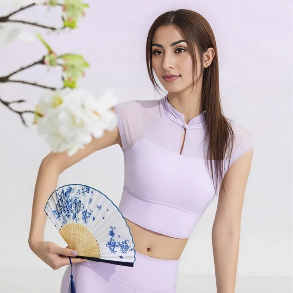 Chic Mesh Panel Crop Top with Built - in Bra - Zero Bra