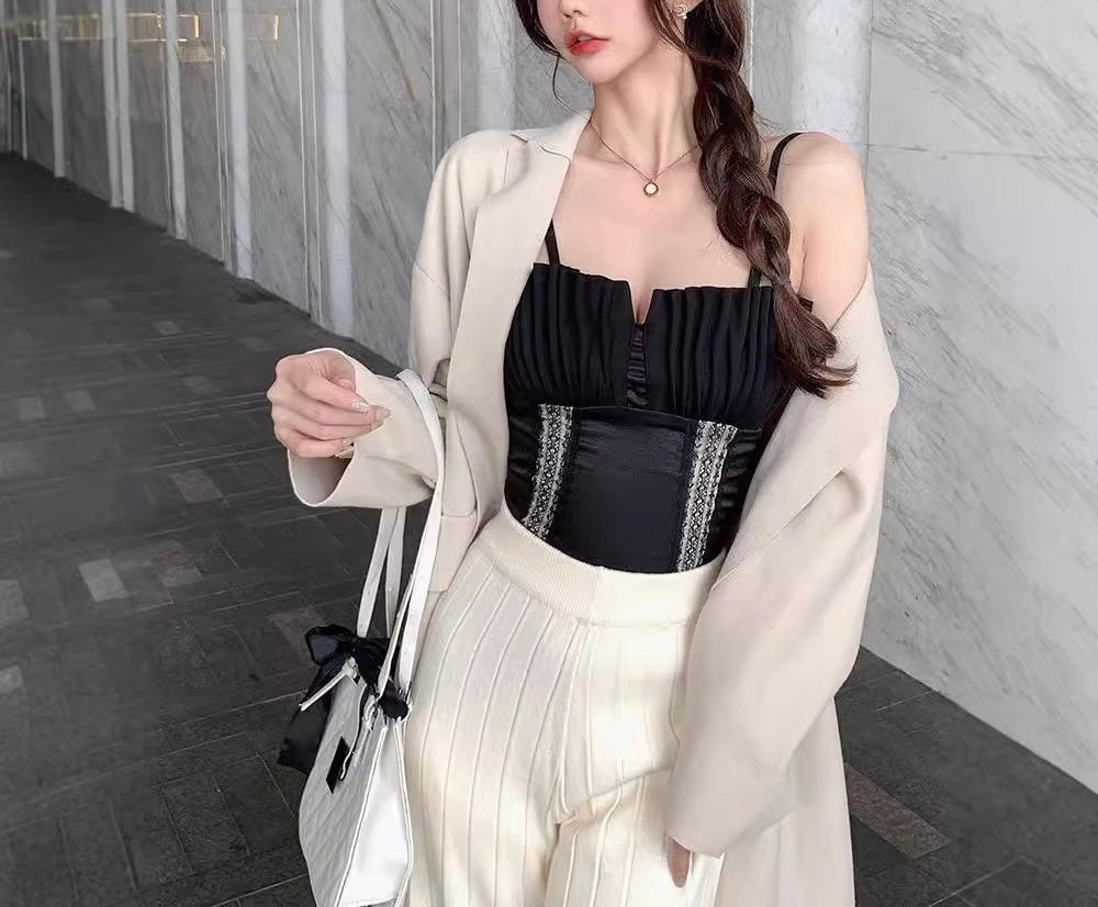 Chic Pleated Satin Corset Top – Bold, Sleek, & Sophisticated - Zero Bra