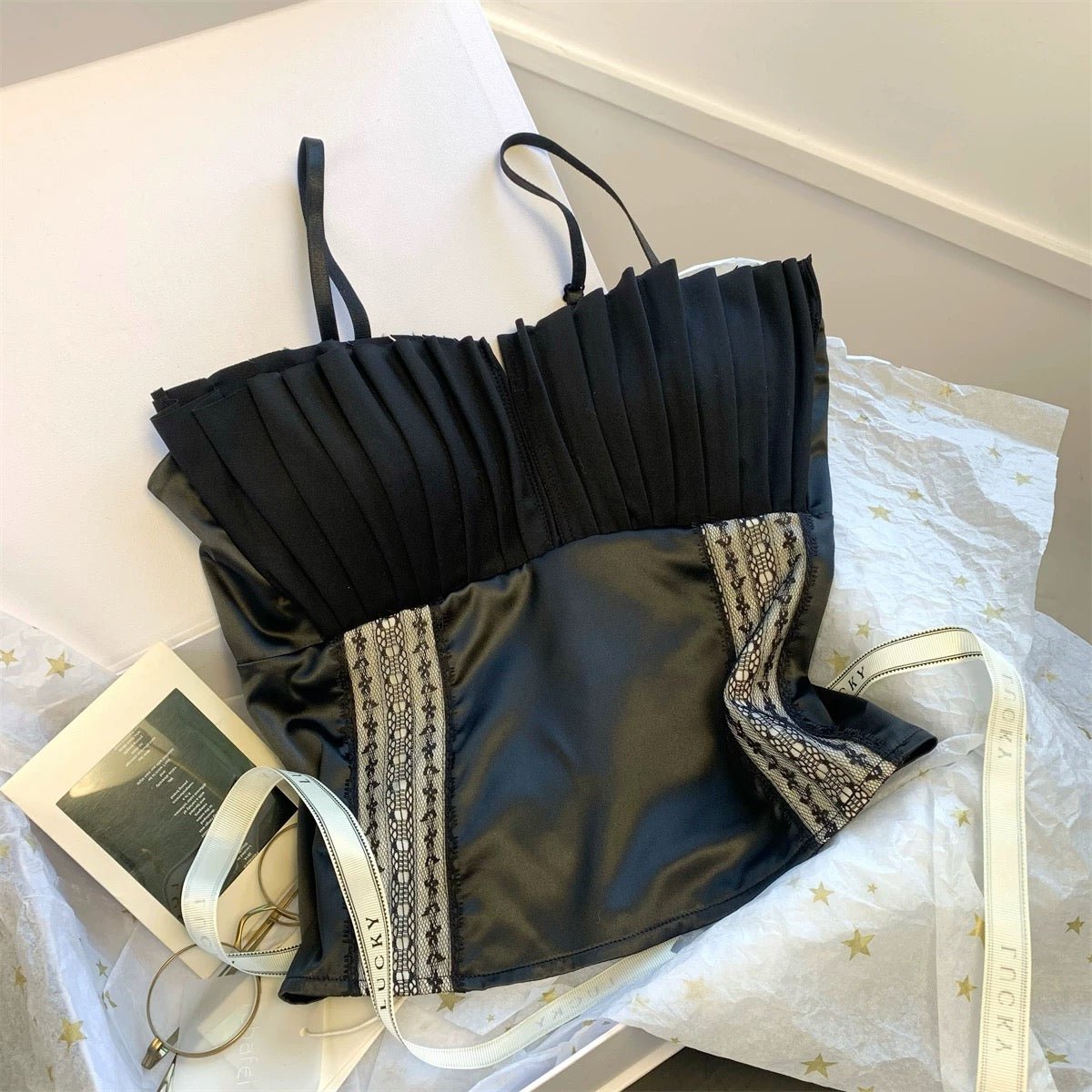 Chic Pleated Satin Corset Top – Bold, Sleek, & Sophisticated - Zero Bra