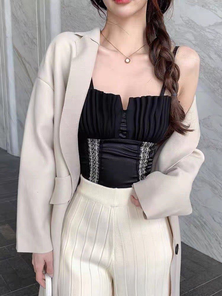 Chic Pleated Satin Corset Top – Bold, Sleek, & Sophisticated - Zero Bra
