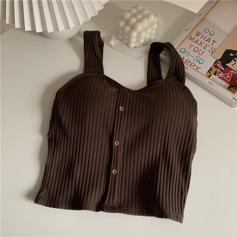 Chic Ribbed Button - Up Crop Top – The Ultimate Trendsetter! - Zero Bra