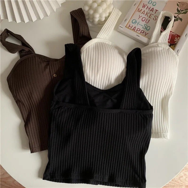 Chic Ribbed Button - Up Crop Top – The Ultimate Trendsetter! - Zero Bra
