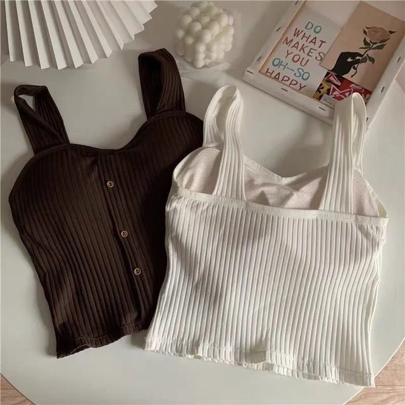 Chic Ribbed Button - Up Crop Top – The Ultimate Trendsetter! - Zero Bra