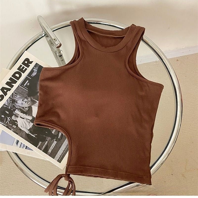 Chic Side - Tie Built - In Bra Tank – Effortless Edge & Comfort - Zero Bra