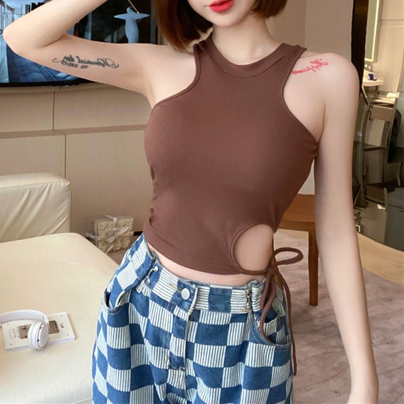 Chic Side - Tie Built - In Bra Tank – Effortless Edge & Comfort - Zero Bra