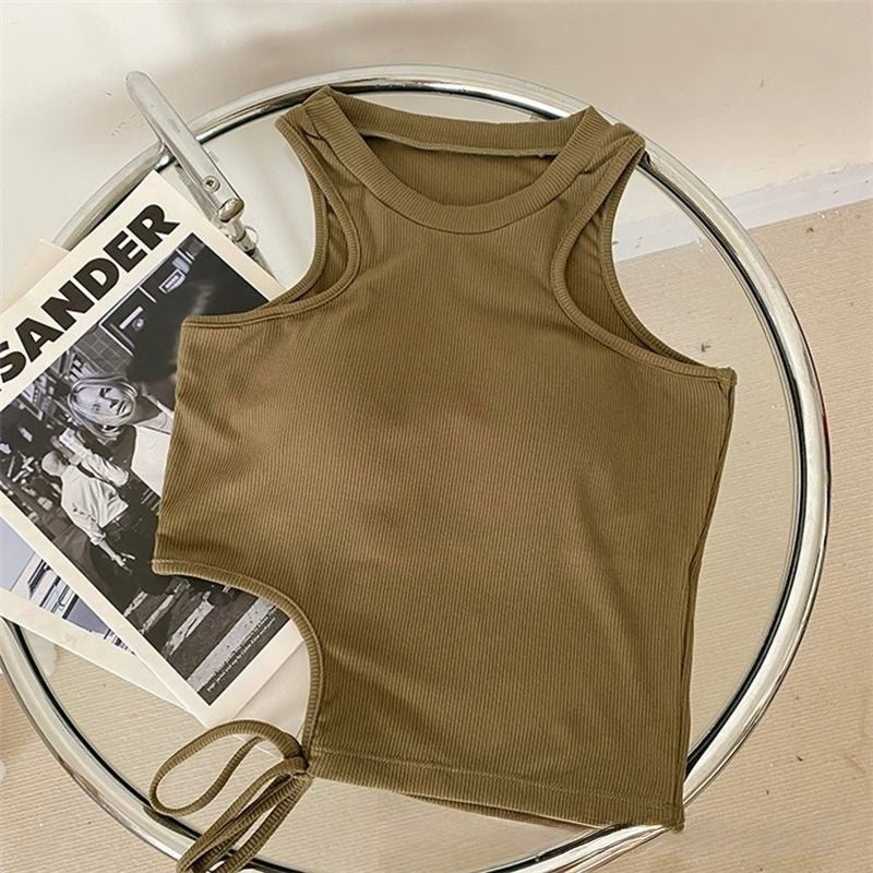 Chic Side - Tie Built - In Bra Tank – Effortless Edge & Comfort - Zero Bra