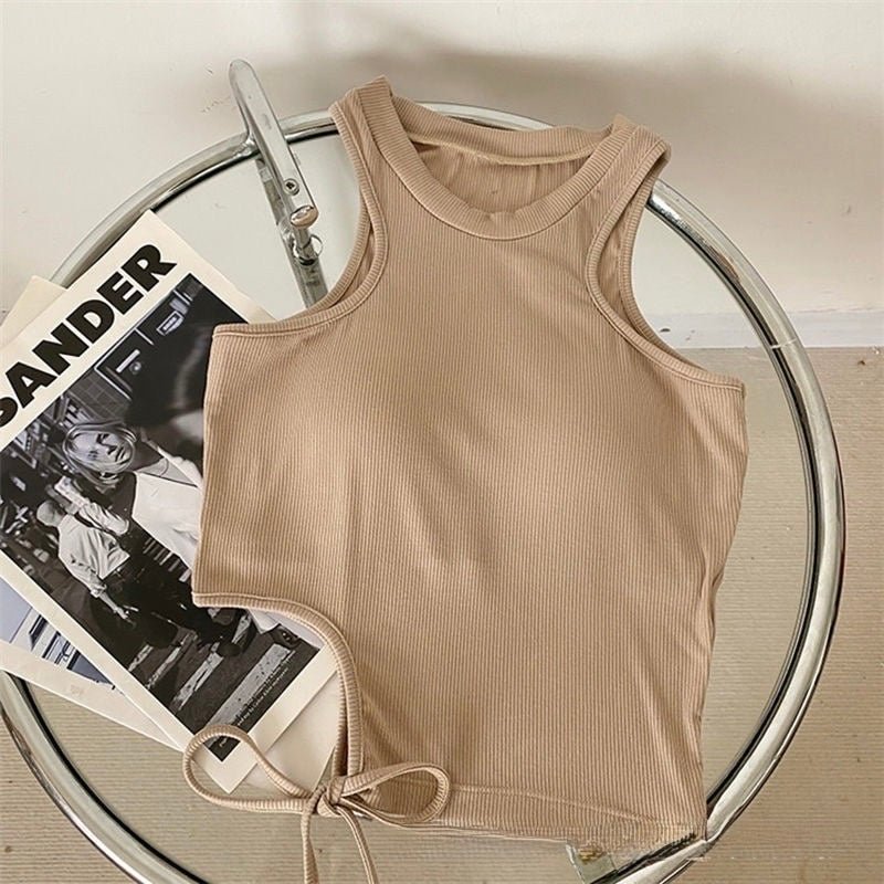 Chic Side - Tie Built - In Bra Tank – Effortless Edge & Comfort - Zero Bra