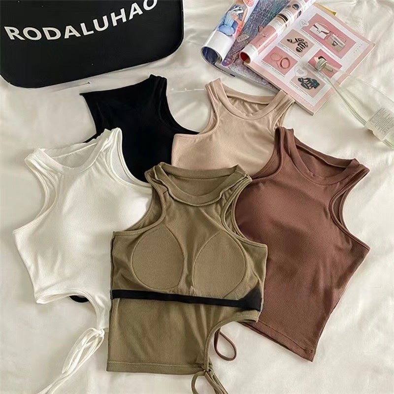 Chic Side - Tie Built - In Bra Tank – Effortless Edge & Comfort - Zero Bra