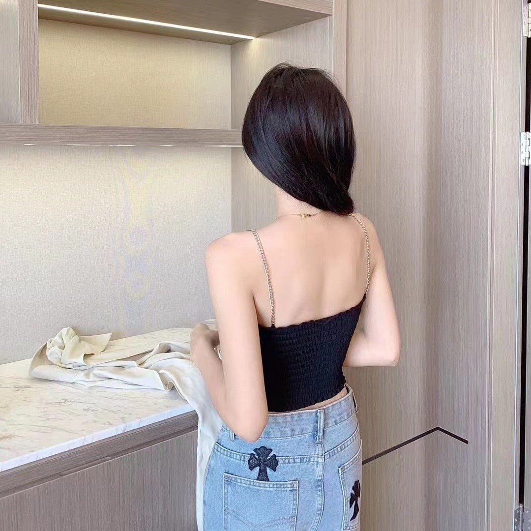 Chic Tweed Chain - Strap Built - In Bra Top – Classy & Elegant - Zero Bra