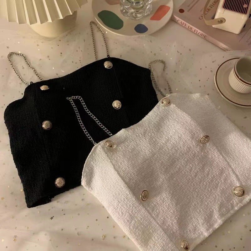 Chic Tweed Chain - Strap Built - In Bra Top – Classy & Elegant - Zero Bra