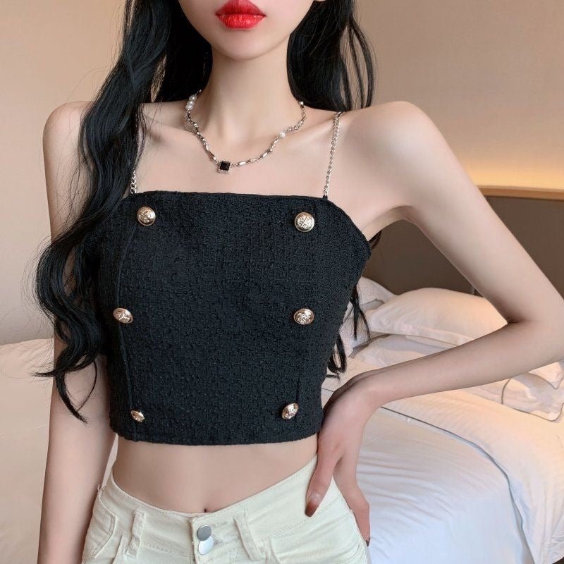 Chic Tweed Chain - Strap Built - In Bra Top – Classy & Elegant - Zero Bra