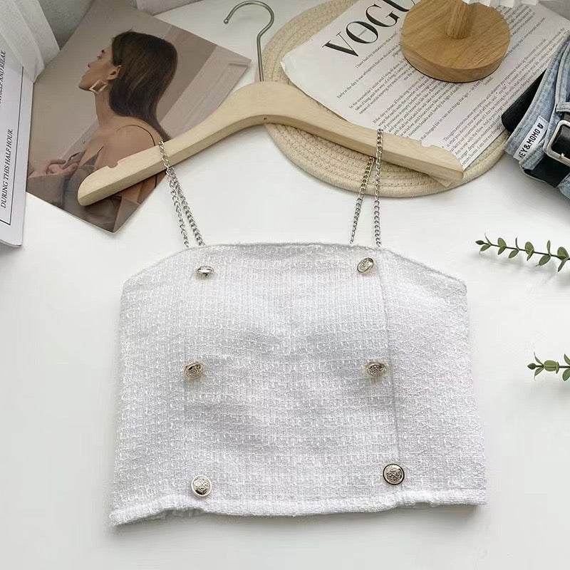 Chic Tweed Chain - Strap Built - In Bra Top – Classy & Elegant - Zero Bra