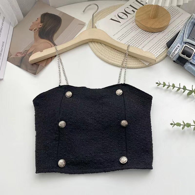 Chic Tweed Chain - Strap Built - In Bra Top – Classy & Elegant - Zero Bra