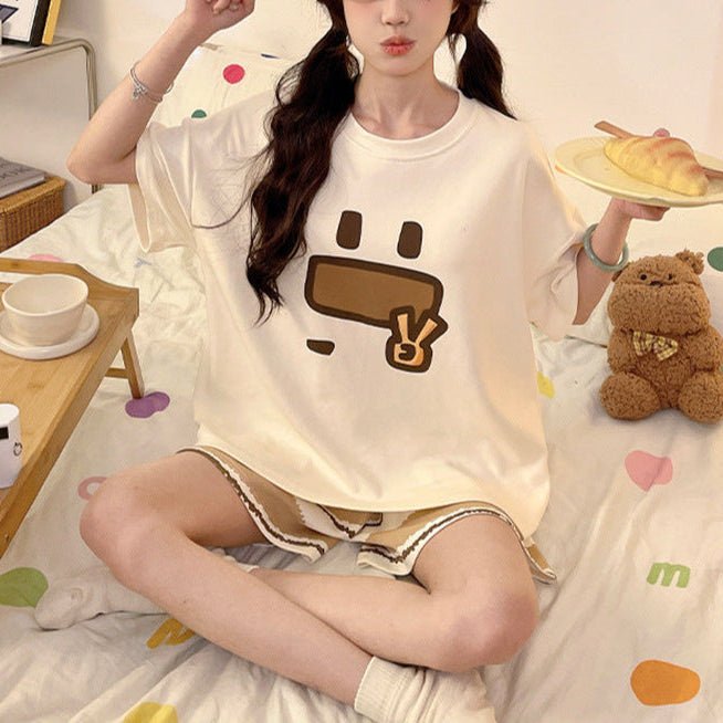 Chill Vibes Cartoon PJ Set – With Padded Ease - Zero Bra