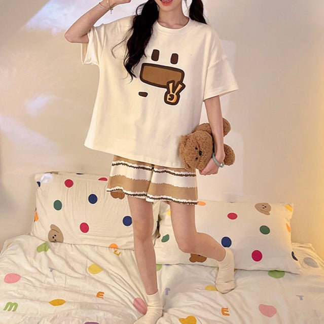 Chill Vibes Cartoon PJ Set – With Padded Ease - Zero Bra
