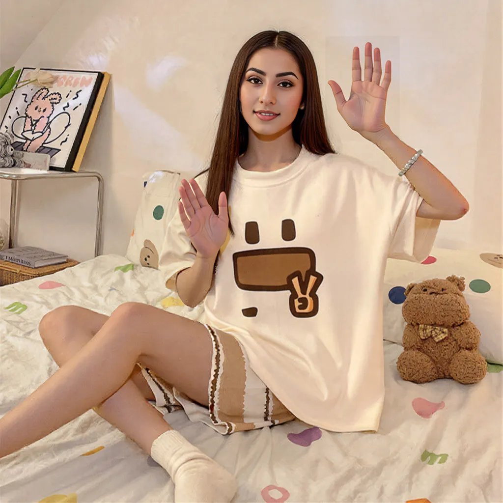 Chill Vibes Cartoon PJ Set – With Padded Ease - Zero Bra