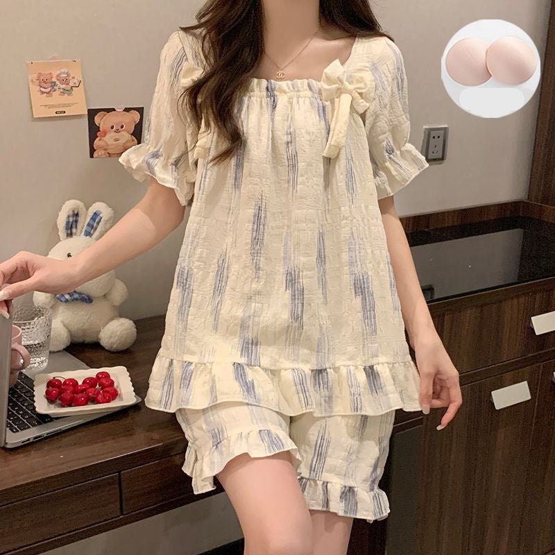 Cloudy Daydream Built - In Bra PJ Set – Soft Stripe Bliss Edition - Zero Bra