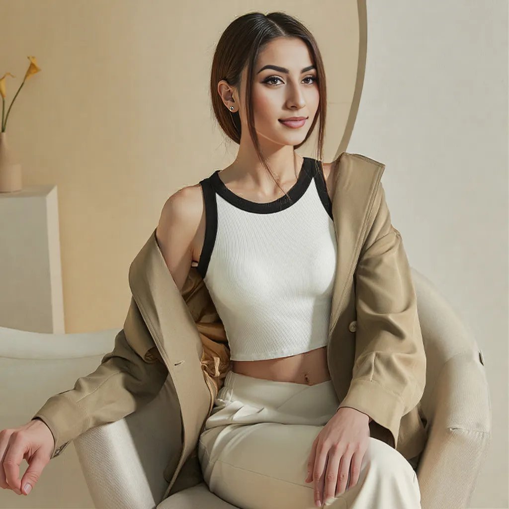 Contrast Edge Built - In Bra Tank – Bold Lines, Seamless Support! - Zero Bra