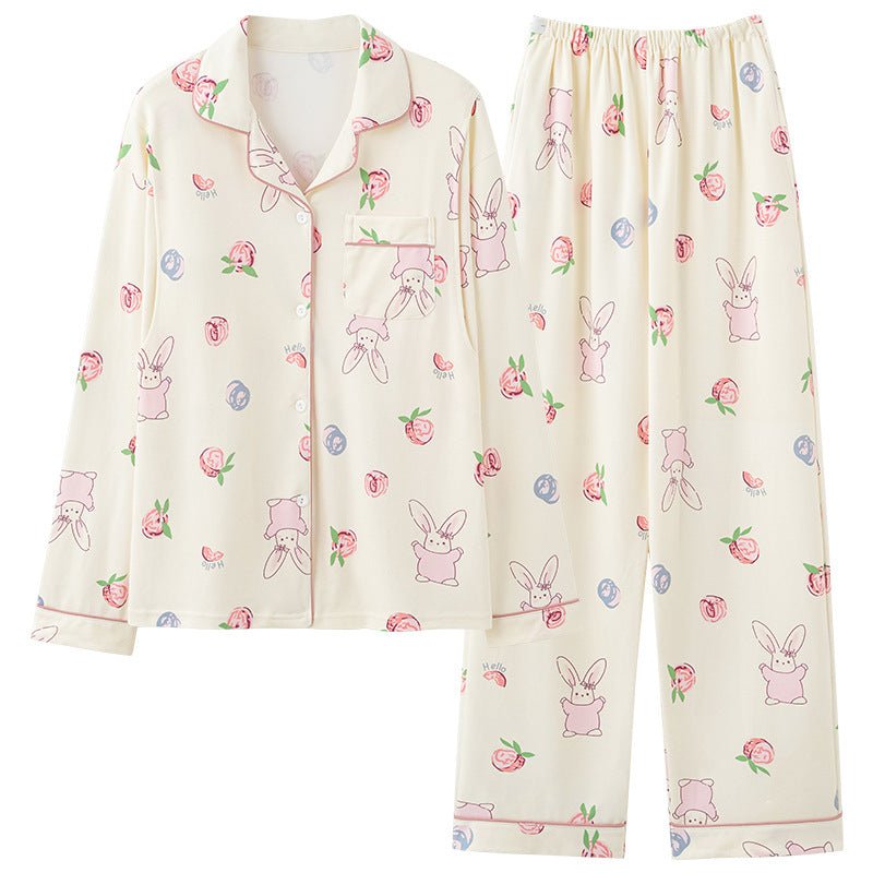 Cream Bunny Maternity & Nursing Padded PJ Set – Cute, Cozy & Bra - Free - Zero Bra