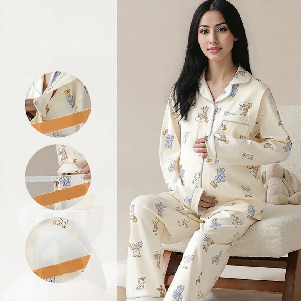 Cream Teddy Maternity & Nursing Padded PJ Set – Mama Cozy & Cute - Zero Bra