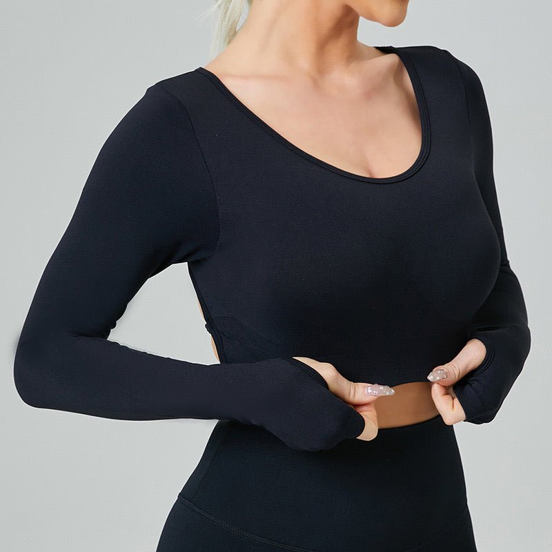 Crisscross Open - Back Long Sleeve Built - In Bra Top – Sleek & Sculpting - Zero Bra